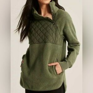 Women’s Abercrombie & Fitch Quilted Fleece Pullover-Olive Green